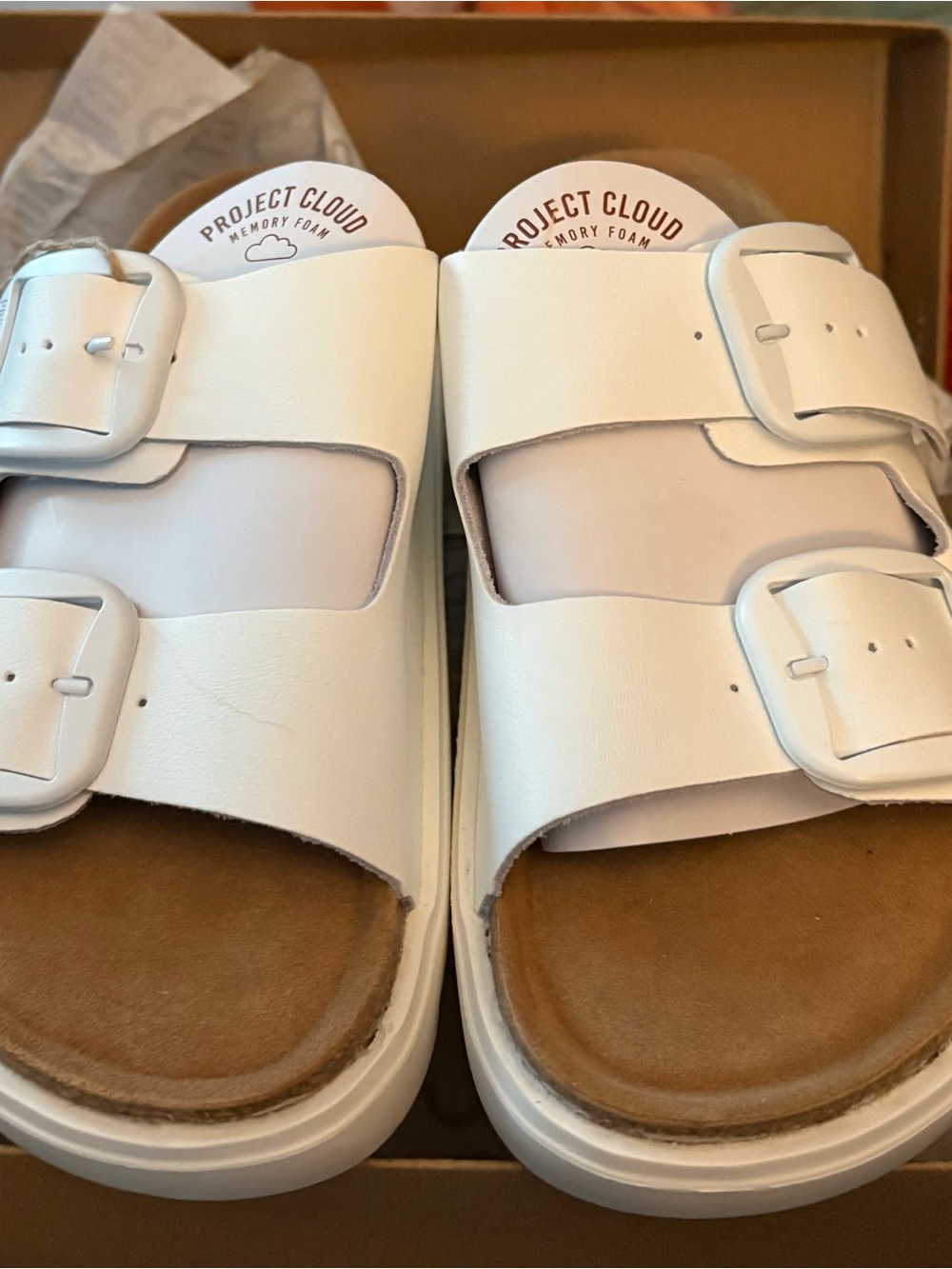 Project Cloud leather White Double-Buckle Slide platform Sandals sz 7 new
